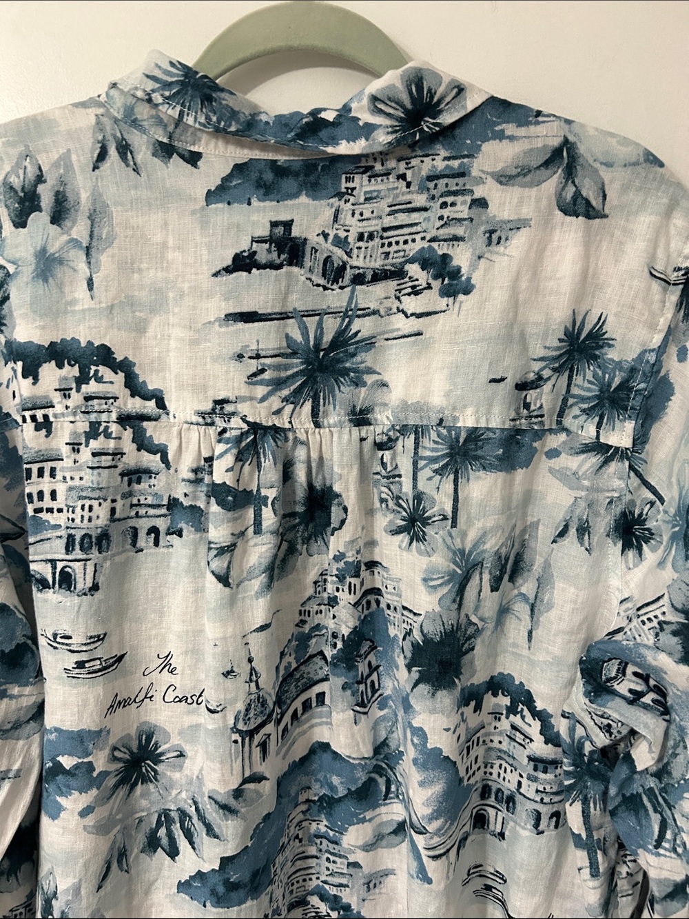 Cynthia Rowley Linen Blouse Women’s 3X Amalfi Coast Roll Sleeve Blue Popover - Picture 9 of 15